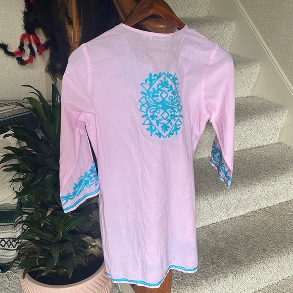 Ayurvastram Bohemian Pink and Blue Embroidered Tunic Top - Picture 4 of 9